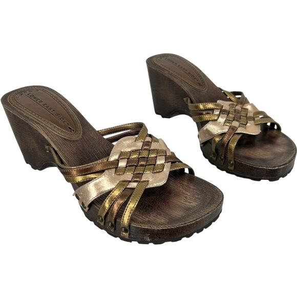VTG y2k Womens Brown Strappy Studded Lower East Side Platform Block Sandals 7.5M - Picture 1 of 7